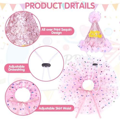 SCENEREAL Dog Birthday Bandana with Hat and Dress Girl Set, Large Dog Birthday Party Supplies, Cute Pink Tutu Skirt Outfit for Medium Large Dogs - Image 6