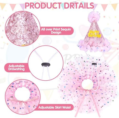 SCENEREAL Dog Birthday Bandana with Hat and Dress Girl Set, Large Dog Birthday Party Supplies, Cute Pink Tutu Skirt Outfit for Medium Large Dogs - Image 6