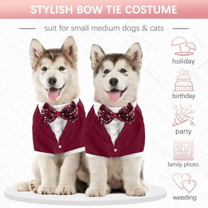 Kuoser Dog Tuxedo, Formal Dog Costume with Bow Tie Pet Wedding Suit Party Birthday Outfit, Dogs Tux Soft Shirt for Valentines Christmas Halloween Graduation Cosplay, Burgundy 2XL - Image 4