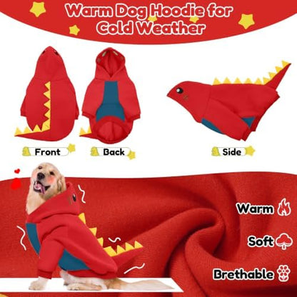 Lelepet Dog Dinosaur Costume Large Dog Halloween Costume Warm Fleece Hoodie - Image 3