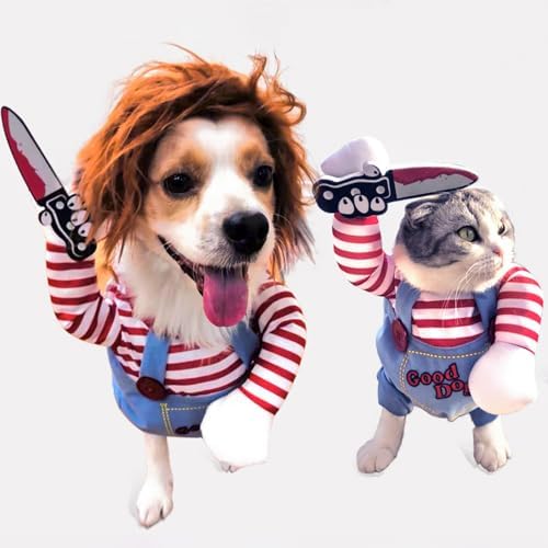 Dog Halloween Costume,Funny Chucky Dog Costume with Pet Wig,Cosplay Scary Outfit with Knife Clothes for Dogs (Large) - Image 3