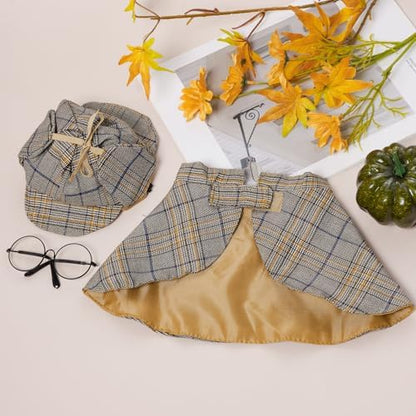 3 Pcs Dog Costume Set Detective Cloak Hat and Glasses for Small Dog Cat Detective Costume for Halloween Party Cosplay(Medium) - Image 7