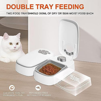 Automatic Pet Feeder for Cats and Dogs, 2 in 1 Upgraded-chip Timed Dry Pet Food Feeder with Display, 48 Hours Retain Freshness for Semi Wet Food, Healther Meal for All Home Pets.