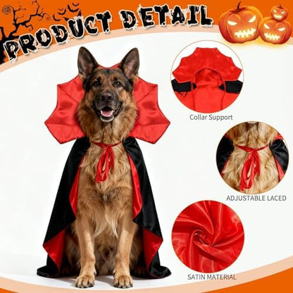 OLANRUN Dog Costumes - Dog Halloween Costumes Vampire Cloak, Wizard Outfit, Witch Cosplay Apparel Cape - Funny Party Dress Up Halloween Pet Costume for Large Dogs (Black Red) - Image 2