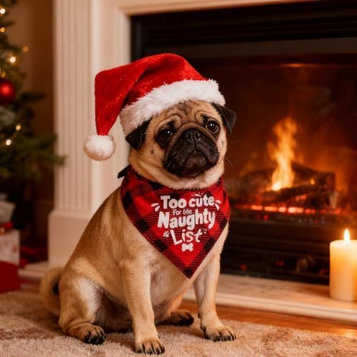 Christmas Dog Bandanas Naughty & Nice Idea Funny Holiday Stocking Pet Scarf Gifts - Too Cute for the Naughty List, Red Plaid, Extra Large Breed, 75lbs+ - Image 2