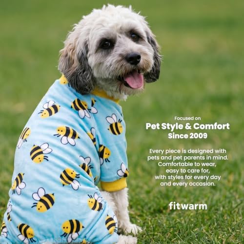 Fitwarm Funny Bee Fleece Dog Pajamas, Warm Winter Dog Clothes for Small Dogs Boy Girl, Cozy Pet Onesie with Feet, Light Blue, XL - Image 5