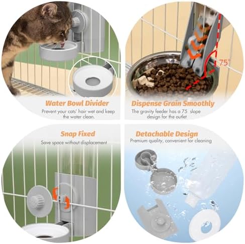 Yummy Sam Hanging Cage Automatic Small Pet Food Bowl Water Bottle Dispenser, Kennel 500ML Waterer and Auto Gravity Pet Feeder Set with Separate Food Bowl Crate Feeder Dish for Puppy Cats Rabbit (Grey)
