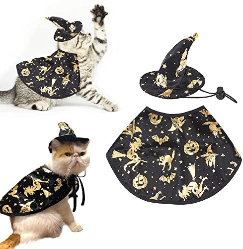 Estivaux Pet Halloween Costumes Dogs Cats Halloween Witch Pet Costume Cape Hat Halloween Vampire Cloak Wizard Cats Cosplay Clothes Apparel for Small Dogs Cats Halloween Party Decorations by Estivaux