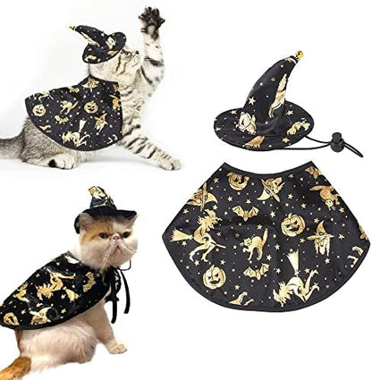 Estivaux Pet Halloween Costumes Dogs Cats Halloween Witch Pet Costume Cape Hat Halloween Vampire Cloak Wizard Cats Cosplay Clothes Apparel for Small Dogs Cats Halloween Party Decorations by Estivaux