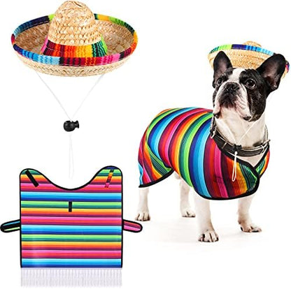 Weewooday 3 Pcs Dog Sombrero Hat and Poncho Halloween Dog Costume M by Weewooday