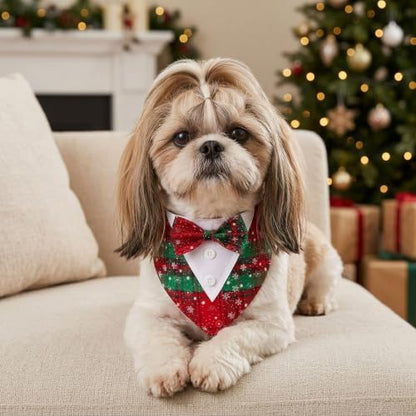 ADOGGYGO Christmas Dog Tuxedo Collar, Snowflake Red Green Plaid Dog Bow, S - Image 3