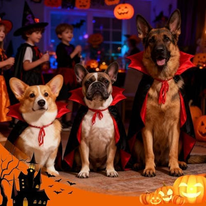 OLANRUN Dog Costumes - Dog Halloween Costumes Vampire Cloak, Wizard Outfit, Witch Cosplay Apparel Cape - Funny Party Dress Up Halloween Pet Costume for Medium Dogs (Black Red) - Image 4