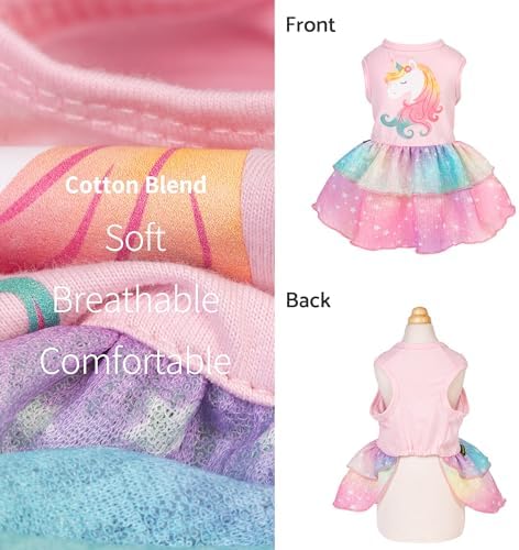 Fitwarm Rainbow Unicorn Dog Tutu Dress, Summer Clothes for Small Dogs Girl, Pet Birthday Outfit, Pink, Medium - Image 6
