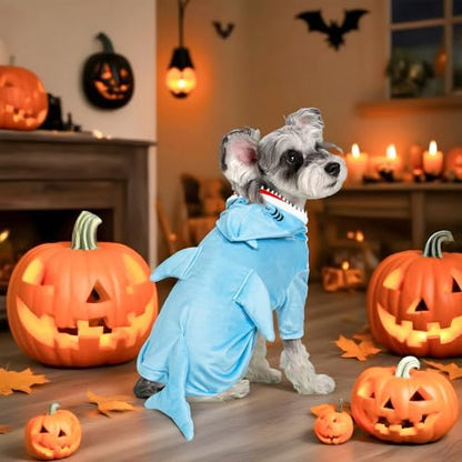 NACOCO Halloween Shark Dog Costume - Pet Christmas New Year Hoodie Warm Party Coat Outfit for Small and Medium Cat Dog Clothes(Blue Shark,M) - Image 4