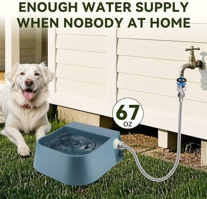 Dog Automatic Water Dispenser, Self Filling Dog Water Bowl with 1/2” Female Anti-Bite Metal Pipe & 3/4" Adapter, Outdoor Animals Refill Pet Water Trough for Cats Chickens Goats, 2L