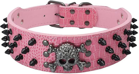 Serijoars Spiked Studded Dog Collar, PU Leather Dog Collar, Adjustable Pet Collars for Medium or Large Breed Pet (M, Pink2)