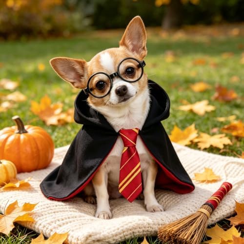 Large Dog Wizard Costume with Black Glasses Frame, Funny Halloween Dog Costume Set with Wizard Cloak and Scarf, Magic Pet Outfit for Large Dogs, Halloween Party, Cosplay, Photo Props - Image 6
