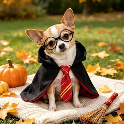 Medium Dog Wizard Costume with Black Glasses Frame, Halloween Pet Costume Set with Wizard Cloak and Scarf, Funny Magic Outfit for Medium Dogs, Cosplay Party, Pet Photo Shoot - Image 5