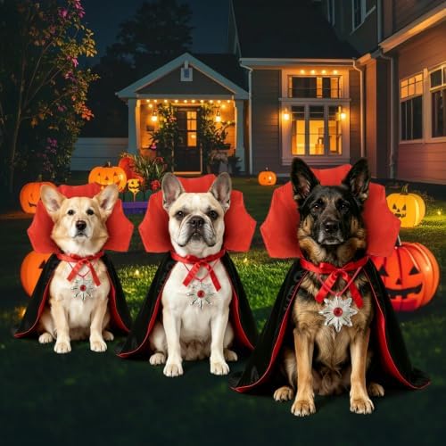 Dog Halloween Costumes, Adjustable Dog Vampire Cloak Costume Devil Vampire Cloak Cape Halloween Costumes with Medal for Small Medium Large Dogs Halloween Party Cosplay Outfit(L) - Image 5