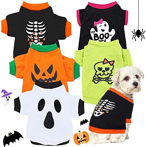 Weewooday 5 Pcs Halloween Dog Shirts Pet Costume Printed,Scary Pattern,M by Weewooday