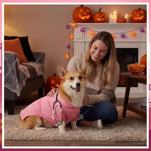 Dog Doctor Costume Cat Surgeon Nurse Costumes with Stethoscope, Pink, M - Image 6
