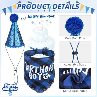 SCENEREAL Dog Birthday Party Supplies, Dog Birthday Bandana Hat Bow Tie Collar Set with Birthday Numbers, Pet Birthday Scarf Accessories Outfit Decorations for Boy Girl Medium Large Dogs - Image 3