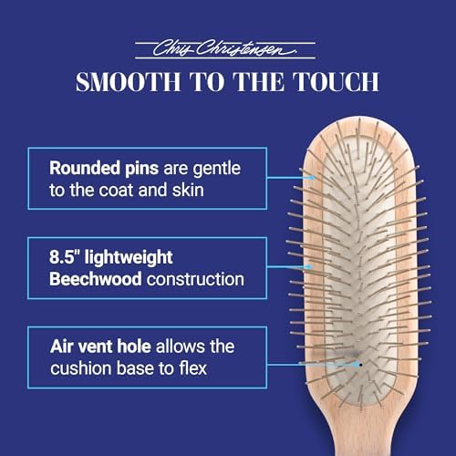 Chris Christensen 27 mm Oblong Pin Dog Brush, Original Series, Groom Like a Professional, Stainless Steel Pins, Lightweight Beech Wood Body, Ground and Polished Tips - Image 3