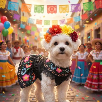 FLAdorepet Day of The Dead Dog Mexican Dress Costume Outfit and Headband,XS - Image 2
