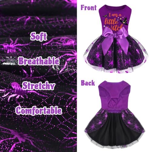 XPUDAC Halloween Dog Dress Witch Tulle Dress Holiday Dog Clothes for Small Dogs Girl, Spider Pet Costume Cat Apparel, Purple-XXS - Image 5