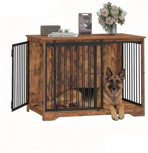 Hzuaneri 43.3 in XL Dog Crate Furniture Indoor Dog Kennel with Barn Door