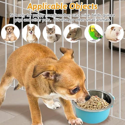 Hamiledyi Crate Dog Bowl Cat - Removable Stainless Steel Hanging No Spill Pet Bowl for Kennels Durable Detachable Design Fits Small Medium Dog Cages (2 Pcs, Blue