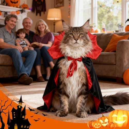 Olanrun Dog Costume - Dog Halloween Costumes Vampire Cloak, Wizard Outfit, Witch Cosplay Apparel Cape - Funny Party Dress Up Halloween Pet Costumes for Small Dogs, Cats (Black Red) - Image 3