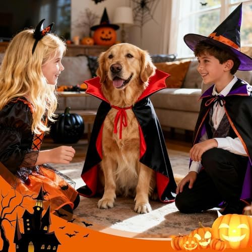OLANRUN Dog Costumes - Dog Halloween Costumes Vampire Cloak, Wizard Outfit, Witch Cosplay Apparel Cape - Funny Party Dress Up Halloween Pet Costume for Large Dogs (Black Red) - Image 5