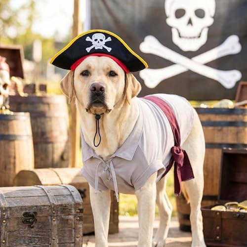 FLAdorepet Halloween Large Dog Renaissance Pirate Costume Shirt and Hat,5XL - Image 3
