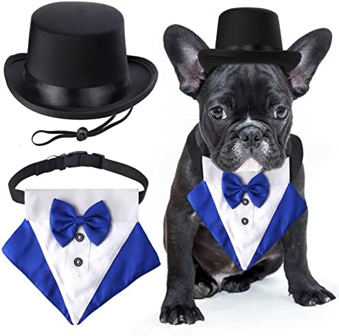 Yewong 2-Piece Pet Formal Accessories Set - Top Hat with Tuxedo Bandana Collar for Dog & Cat (Set-E) by Yewong