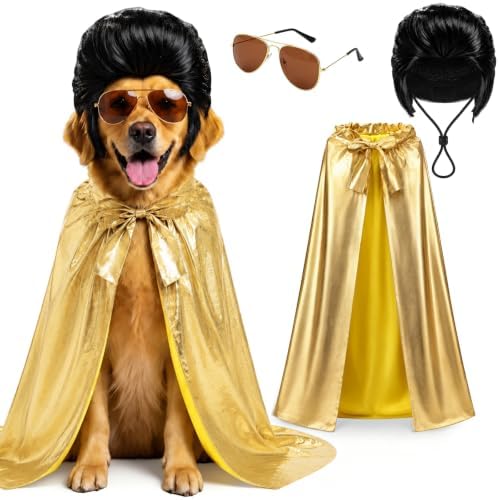 Mepase Halloween Large Dog Retro Rock Star Costume Set with Cape, Wig by Mepase