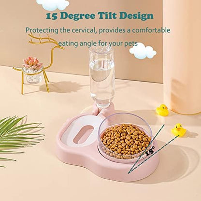 Love Dream 2-in-1 Dog Cat Bowls, 15°Tilted Cat Food and Water Bowl Set