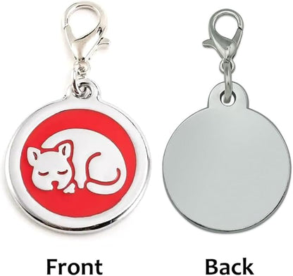 Personalized Pet ID Tags for Kittens and Cats - Custom cat Name tag and ID tag for Collar (Red, Sleeping Cat Round-Small)
