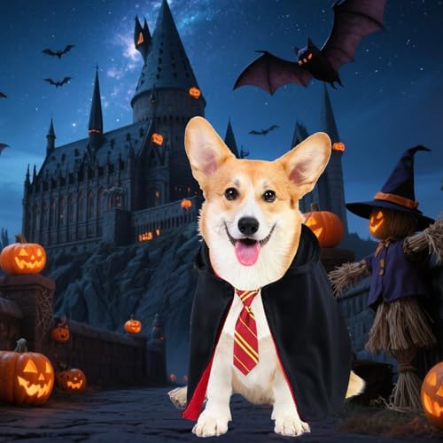 GOYOSWA Dog Halloween Costumes, Dog Wizard Costume Halloween Wizard Witch Cloak Cape with Neck Tie Halloween Costumes for Small Medium Large Dogs Pets (Red, Large) - Image 6