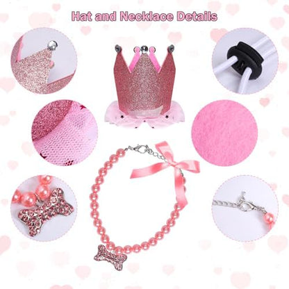 Dog Party Supplies Set - Pink Tutu Skirt, Birthday Hat, Necklace for Puppy Cat Halloween Wedding Costume - Image 2