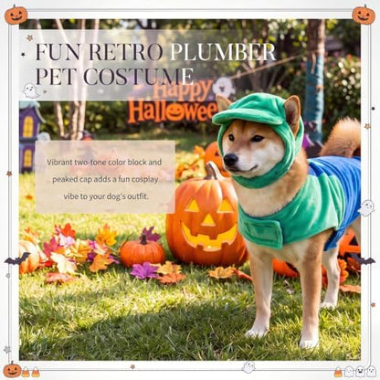Newcotte Dog Halloween Costume Set Funny Green Overalls Outfit with Hat Retro Buddy Themed Dog Clothes for Cosplay Party(Large) - Image 4