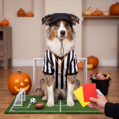Halloween Large Dog Referee Costume Set with Shirt Cap Whistle Cards, L - Image 4