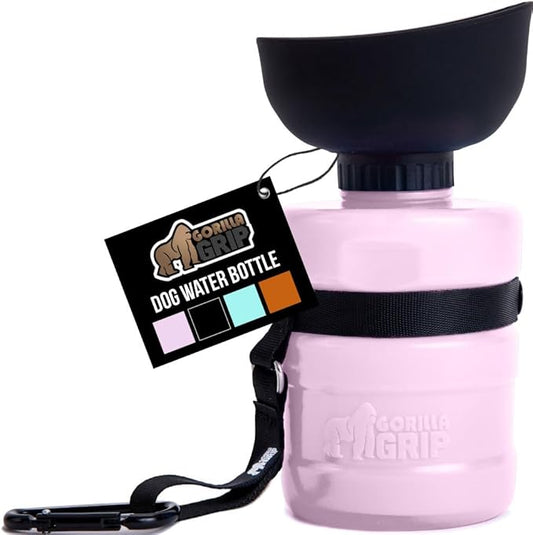 GORILLA GRIP Dog Water Bottle, Portable Water Bowl Dispenser for Dogs, 16 oz Leak Proof Pet Travel Squeeze Bottles, Food Grade Silicone, to Go Puppy Essentials, Hiking Camping Trip Accessories, Pink