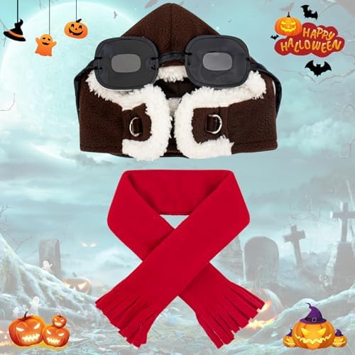 Dog Pilot Costume Dog Halloween Costume Aviator Hat with Goggles and Scar - Image 4
