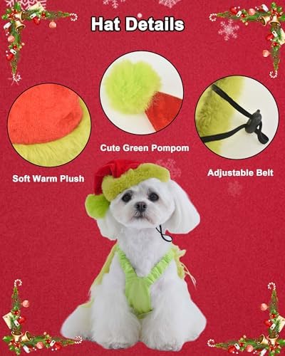 Small Large Dog Green Monster Costume with Christmas Hat,M - Image 6