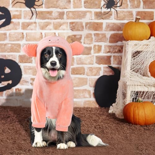 NACOCO Halloween Pig Dog Costume - Pet Christmas New Year Hoodie Warm Party Coat Outfit for Small and Medium Cat Dog Clothes(Pink Pig,L) - Image 4