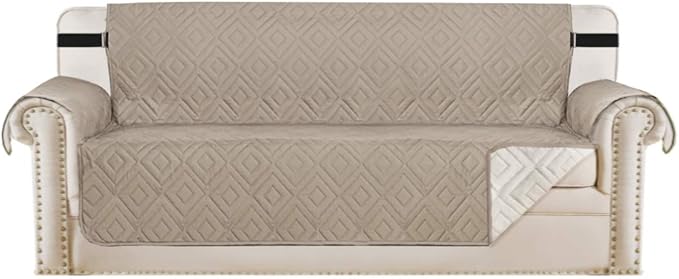 H.VERSAILTEX Reversible Sofa Slipcover Furniture Protector Water Resistant 2 Inch Wide Elastic Straps Sofa Cover Couch Covers Pets Kids Fit Sitting Width Up to 66" (Sofa: 75" x 110", Khaki/Beige)