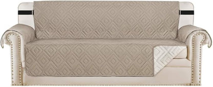 H.VERSAILTEX Reversible Sofa Slipcover Furniture Protector Water Resistant 2 Inch Wide Elastic Straps Sofa Cover Couch Covers Pets Kids Fit Sitting Width Up to 66" (Sofa: 75" x 110", Khaki/Beige)