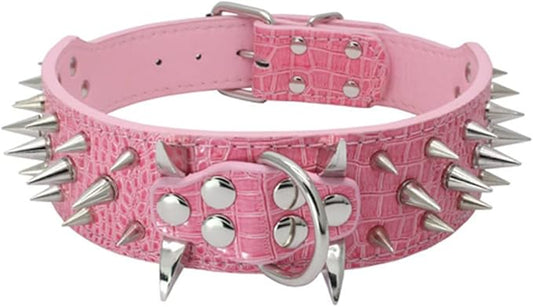 Serijoars Spiked Studded Dog Collar, PU Leather Dog Collar, Adjustable Pet Collars for Medium or Large Breed Pet (S, Pink5)