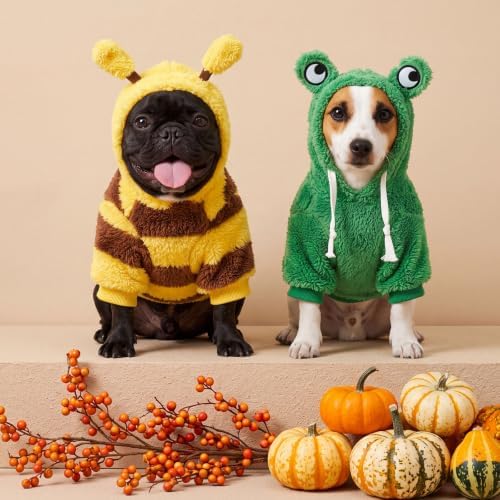 Reginary 2 Pcs Halloween Dog Costume Pet Hoodies Frog Bee Soft Plush,S - Image 6